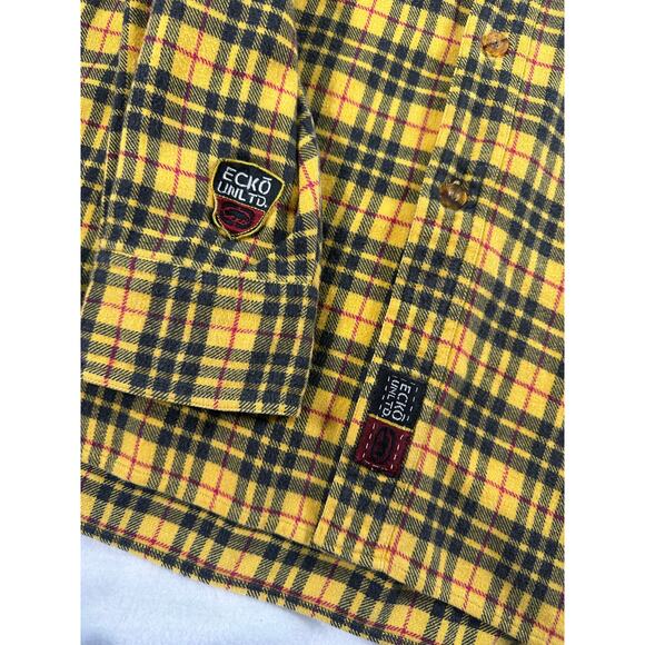 Ecko Unltd Plaid Yellow Flannel Cotton Mens Button Down Shirt Long Sleeve Sz XXL - Picture 5 of 7